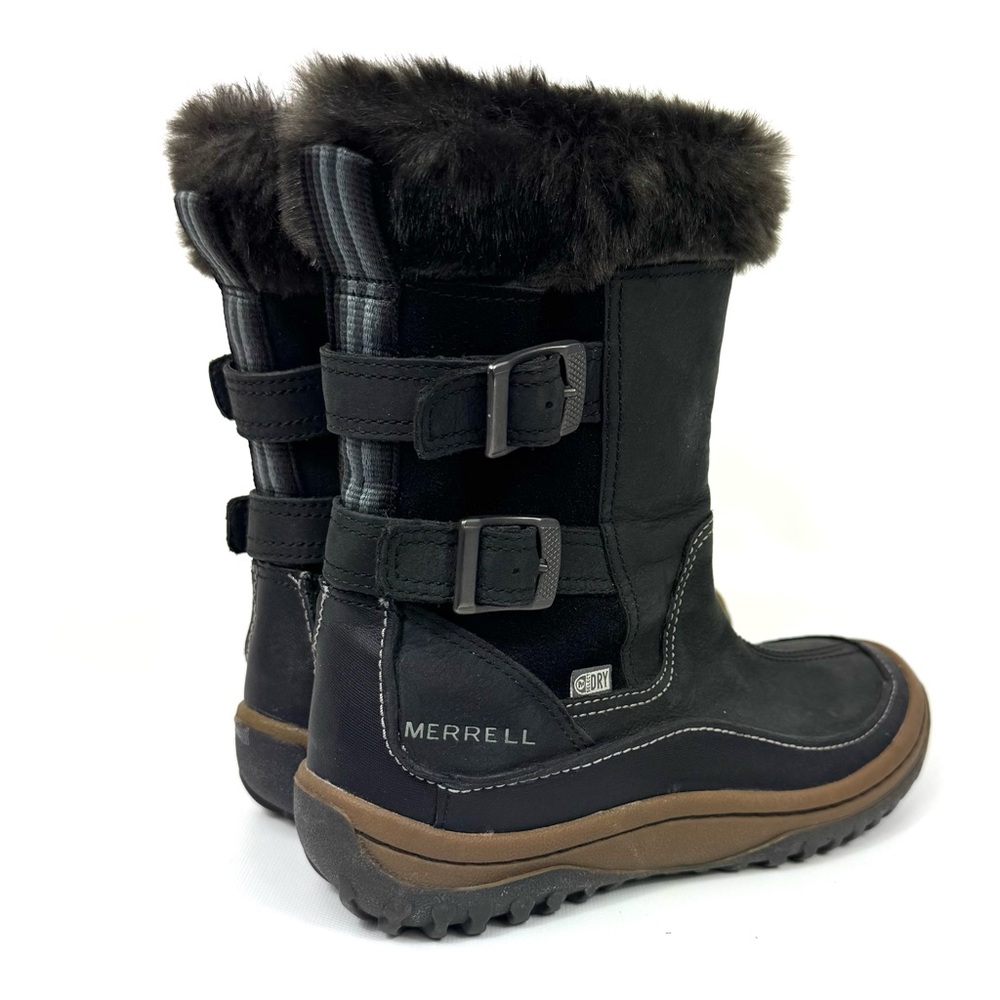 Merrell Decora Chant Waterproof Leather Winter Boots - black w fur - Sz 6 - Picture 9 of 17